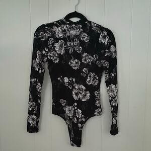 Guess Y2K Whimsygoth Dark Fairy Romantic Black‎ Lace Floral Sheer Mesh Bodysuit